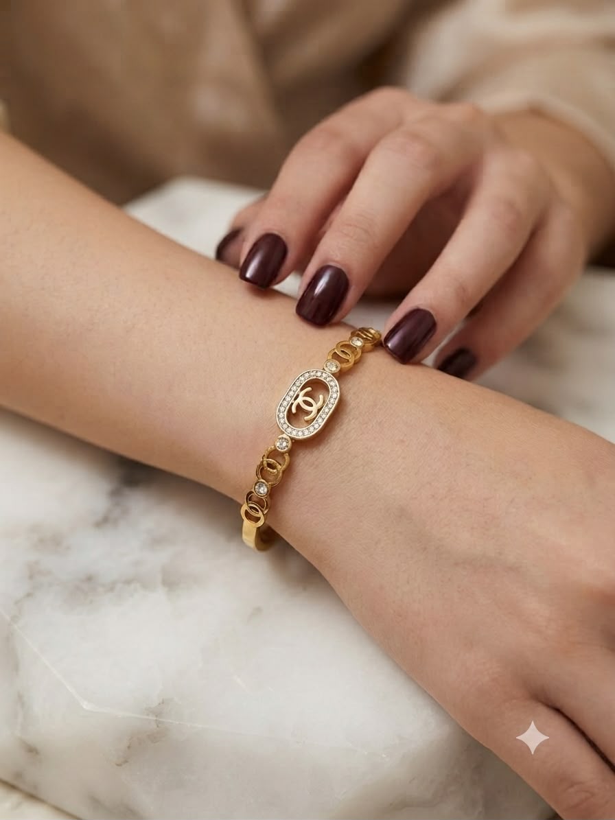 Elegant Gold-Tone Crystal Charm Bracelet for Women