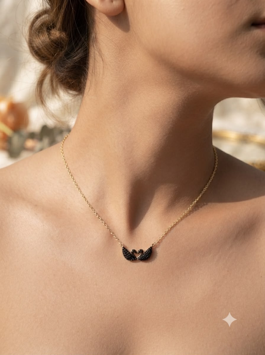 Elegant Black Swan Pendant Necklace for Women